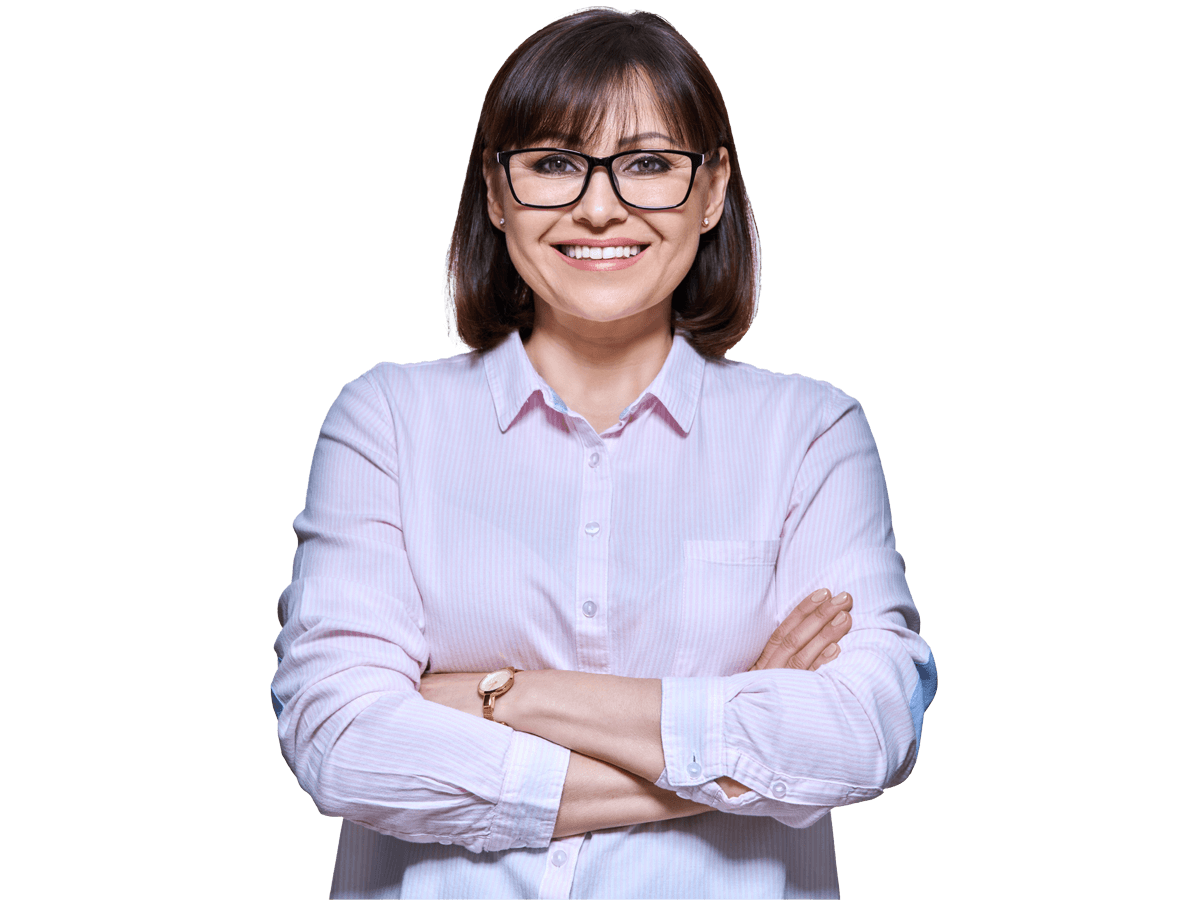 Azeri translation services , Portrait of confident middle-aged business woman on light background
