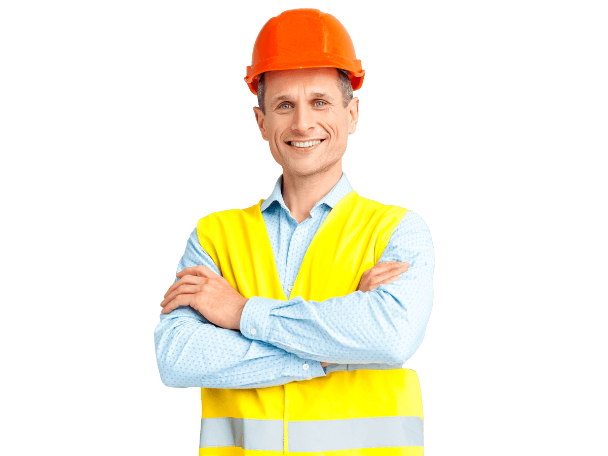 Engineering translation services, Mature man wearing hardhat and unifrorm studio standing