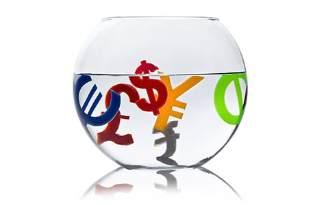Glass Bowl with Plastic Financial Letters in Water