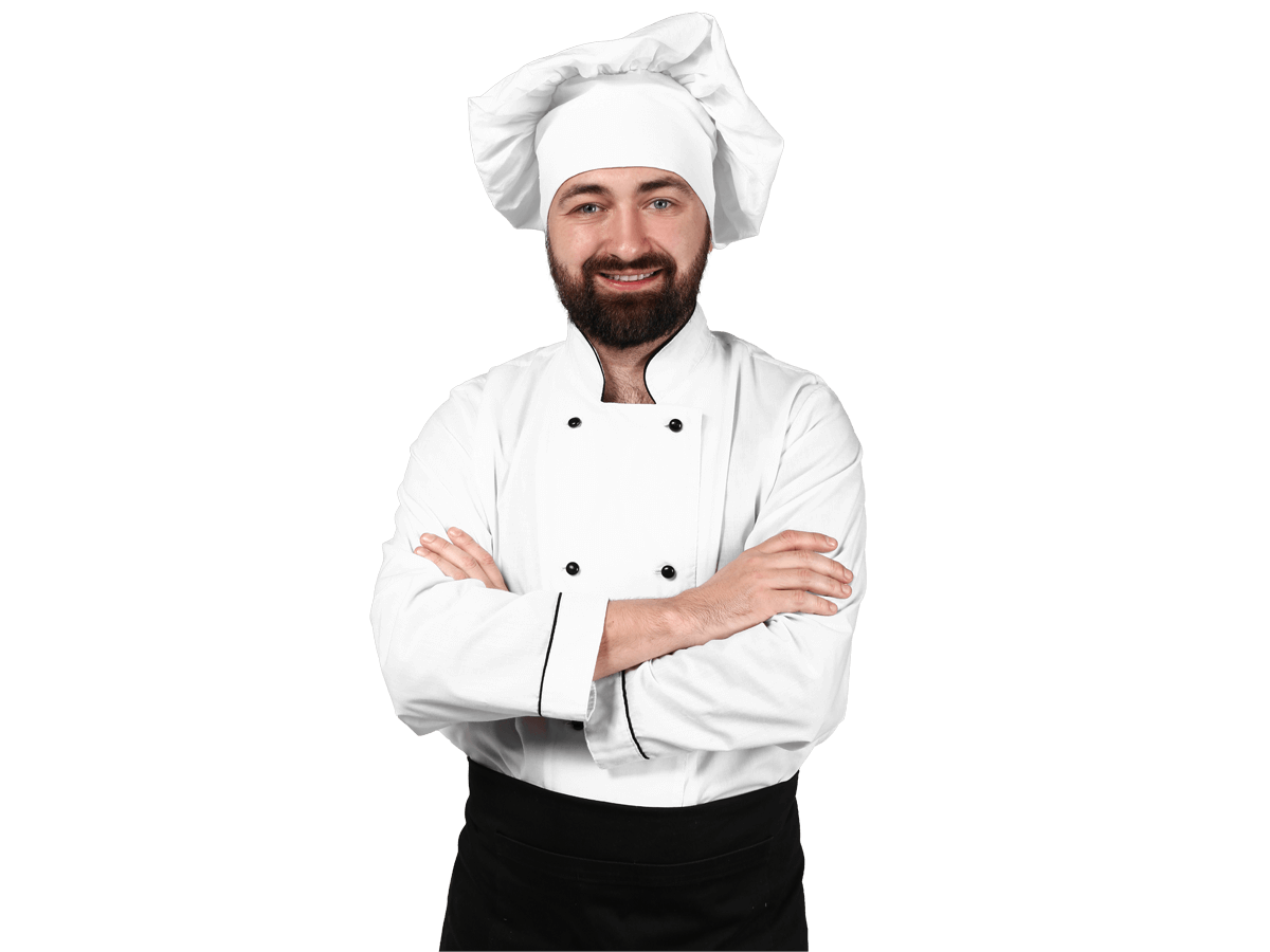 Food drink recipes translation services, Male chef on grey background