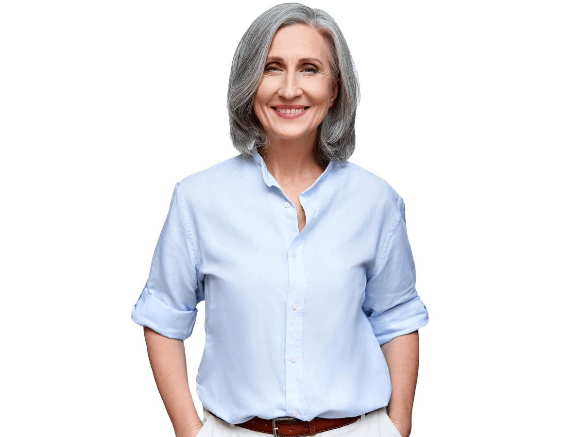 Insurance translation services,Smiling beautiful mature business woman standing isolated on white background.