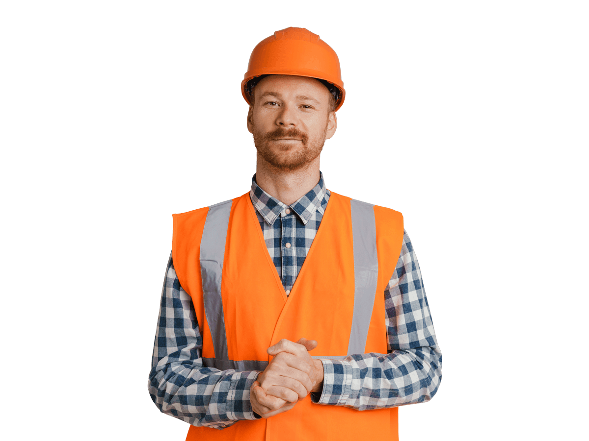 Manufacturing translation services Construction worker in orange vest and hard hat