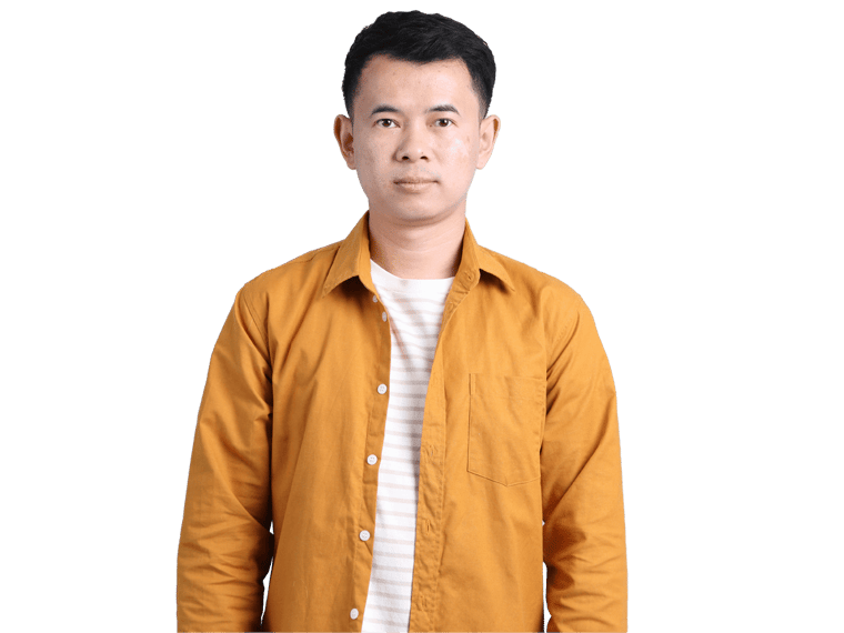 Nepalese subtilting services, The Asian LGBTQ man with yellow shirt standing on the blue background.