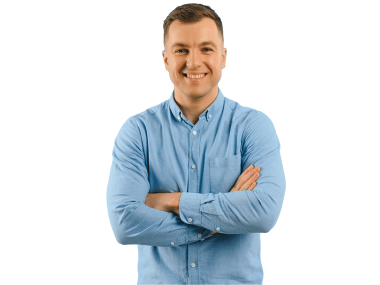 Certified Russian translation Professional in light blue polo