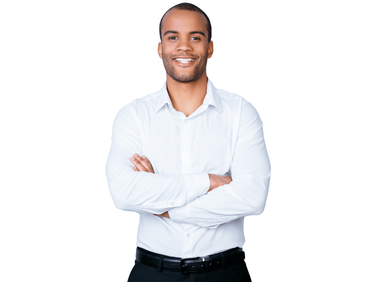 Tigrinya transcription services man wearing a white shirt and black pants.