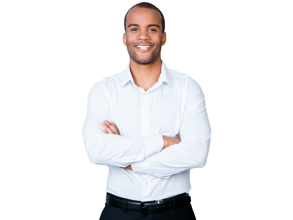 Tigrinya Transcription services smiling man wearing a white shirt crossing his arms