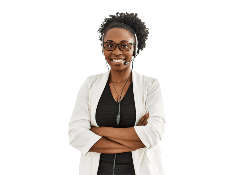 Yoruba interpreting services Professional woman in white jacket and glasses
